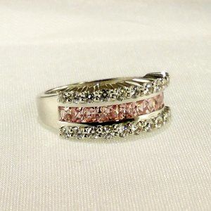 New Absolute Lite Pink Cubic Zirconias Ribbon Silver DESIGNER Ring